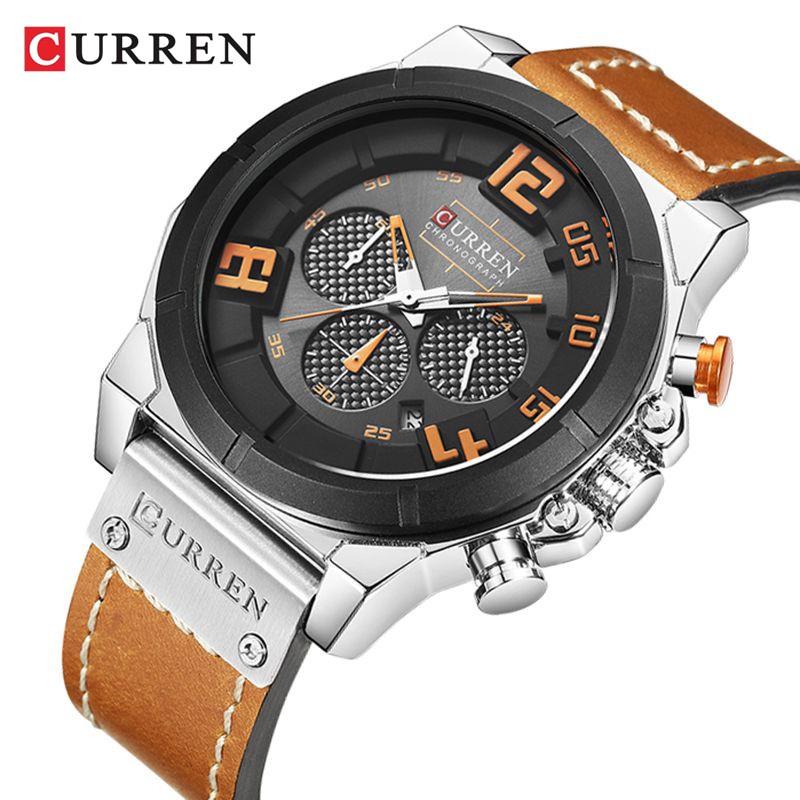 CURREN 8287 Jam Tangan Pria Analog Tali Kulit Chronograph Aktif WATCHKITE WKOS