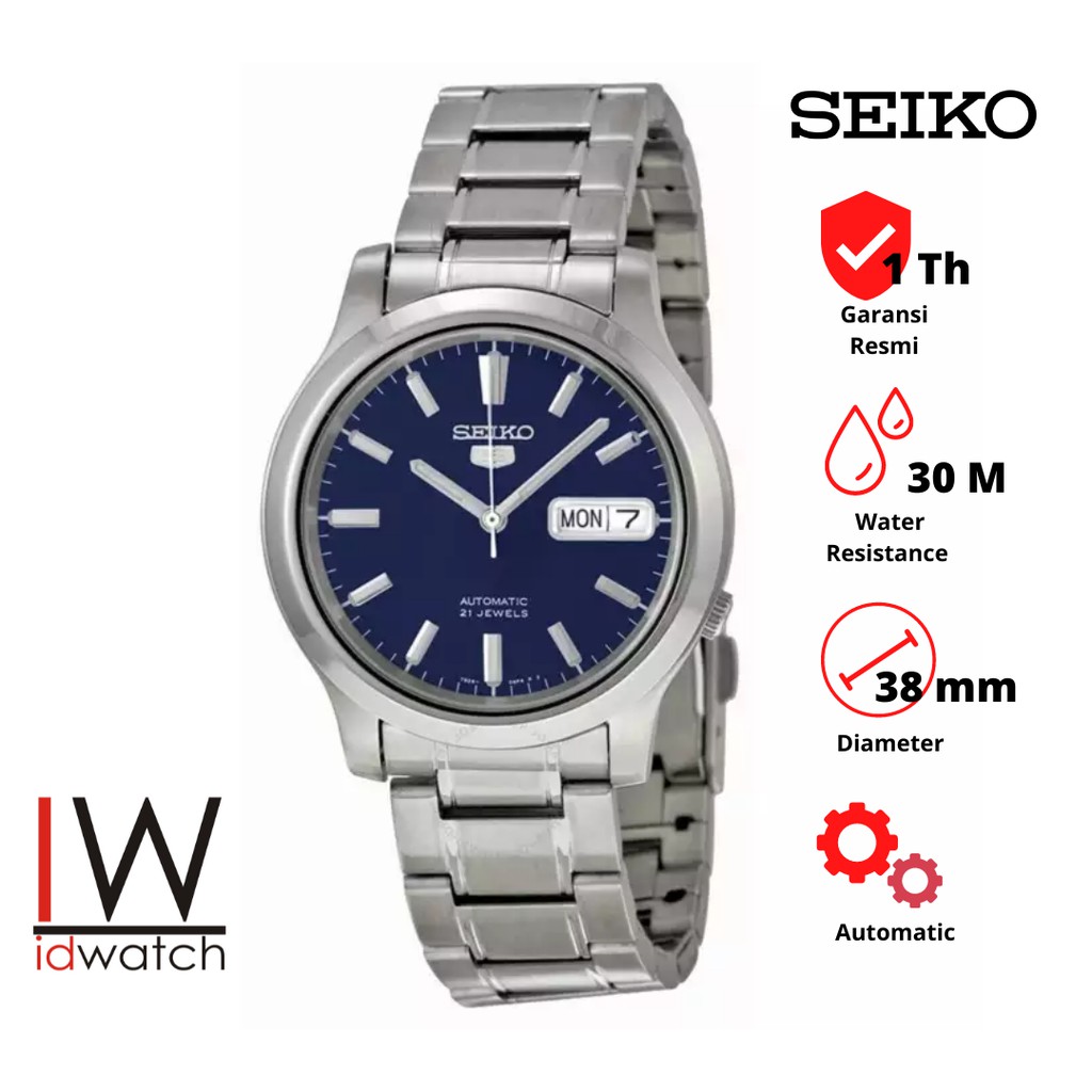 Seiko 5 SNK793K1 Automatic Jam Tangan Pria Original SNK793 Cowok Strap Rantai Stainless Steel