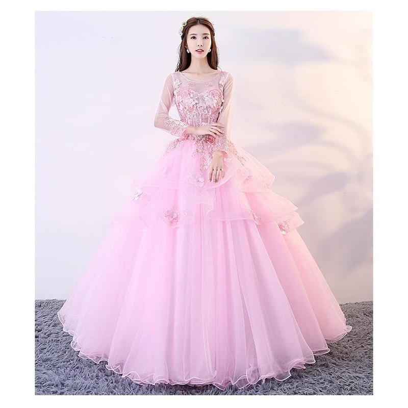 Gaun Pengantin 0431118 Pink Lengan Panjang Wedding Gown