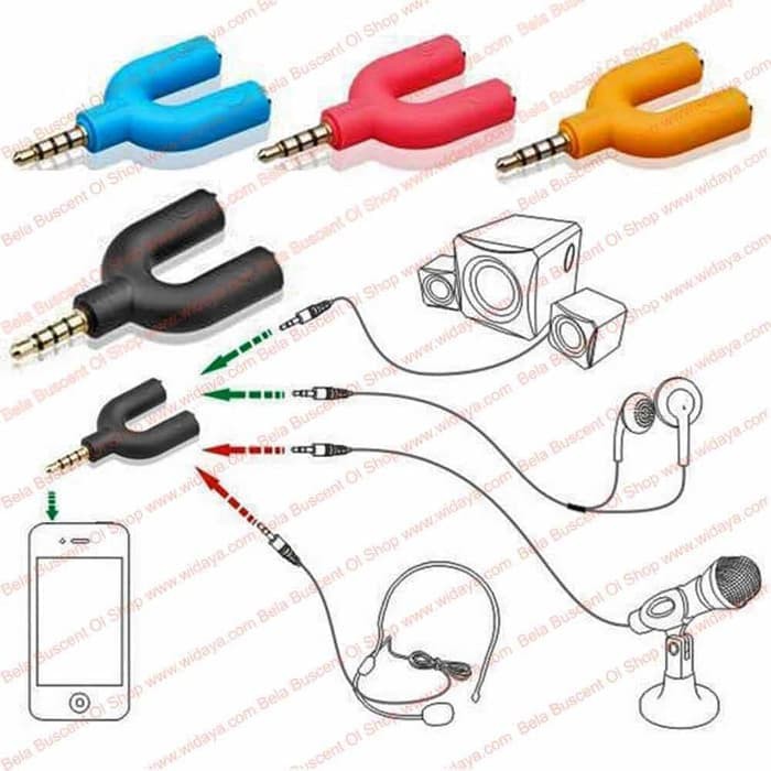 Konektor Jack Y Spliter U Aux 3.5mm ke Audio Headset &amp; Mic Splitter - Warna