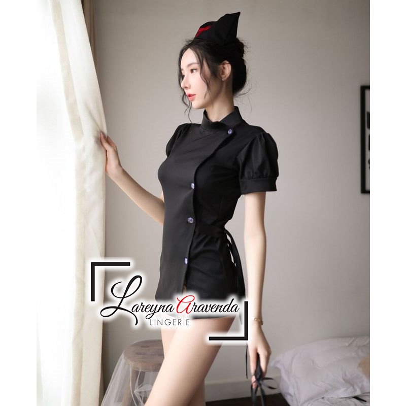 Set Lingerie Seksi + G String + Bando Model Cosplay Executive Nurse LG091