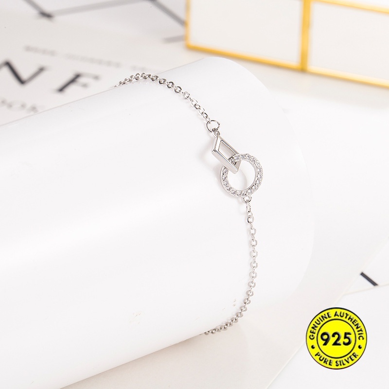 Gelang Tangan Rantai Sterling Silver 925 Dengan Gesper Bulat / Persegi Untuk Wanita