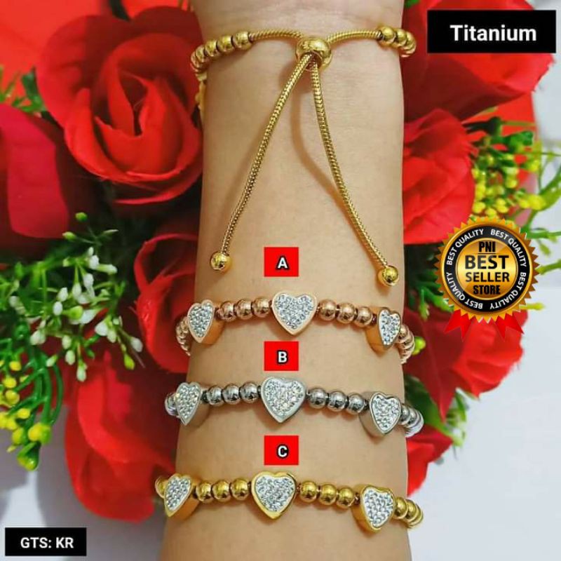 GELANG TANGAN TITANIUM ASLI MOTIF JUNTAI LOVE GELANG TANGAN TRENDY JAMAN KINI