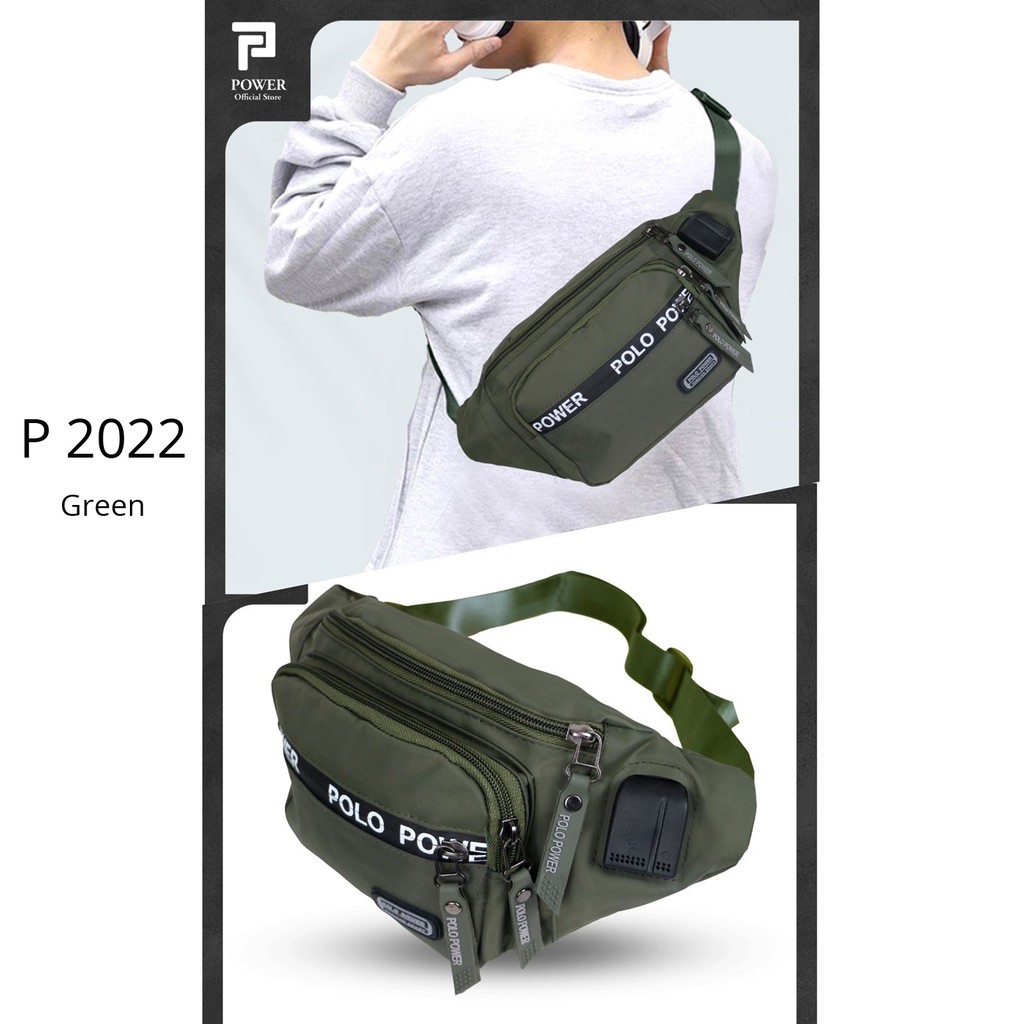 Tas Pinggang Pria Polo Power Waist bag Waterproof Import Tas Slempang Anti Air Sling bag USB Portable Tas Polo Original