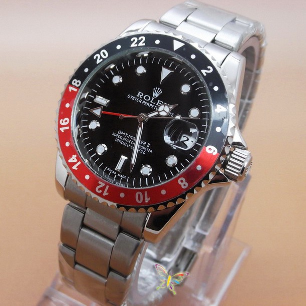 Rolex Gmt Master Ii Date Silver Ring Black Red
