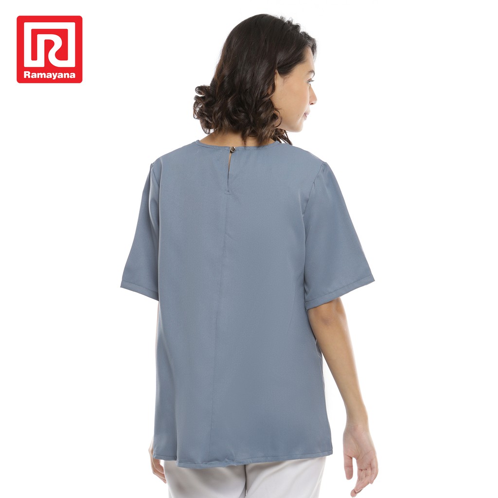Ramayana - JJ Jeans Blouse Wanita Kancing Kombinasi Kerut S/S B042028 Biru M-2