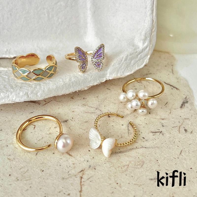 Cincin Desain Kupu-Kupu Aksen Mutiara Untuk Wanita