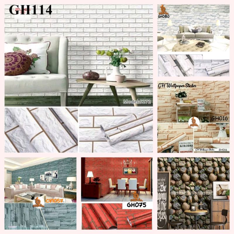 Wallpaper dinding stiker 10 meter / wallpaper sticker motif bata keramik / wallpaper foam bata 70x77