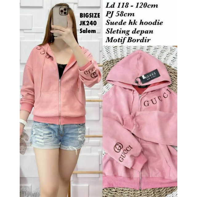 Jaket Hoodie Suede HK Bordir Gucci