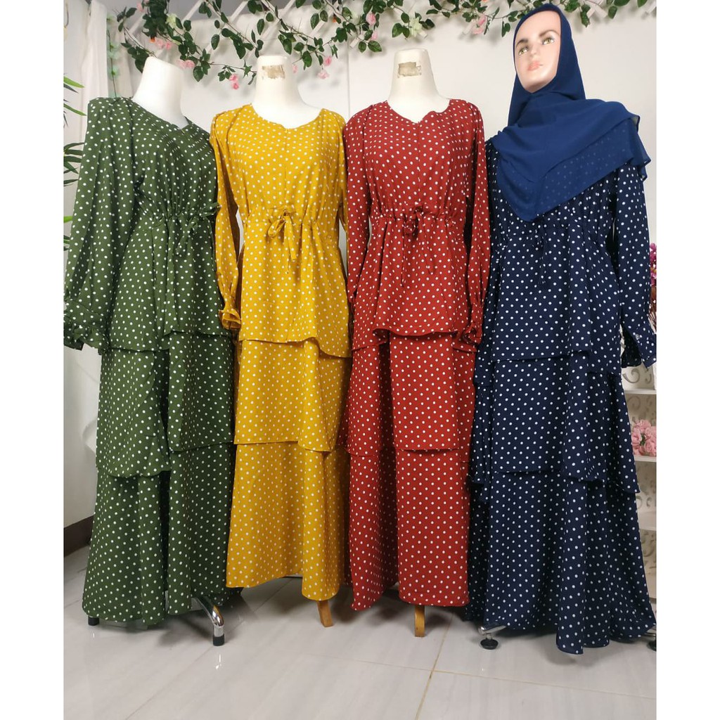 Gamis monalisa polkadot undak MARINA rempel susun lucu fashionable ootd shabby limitted