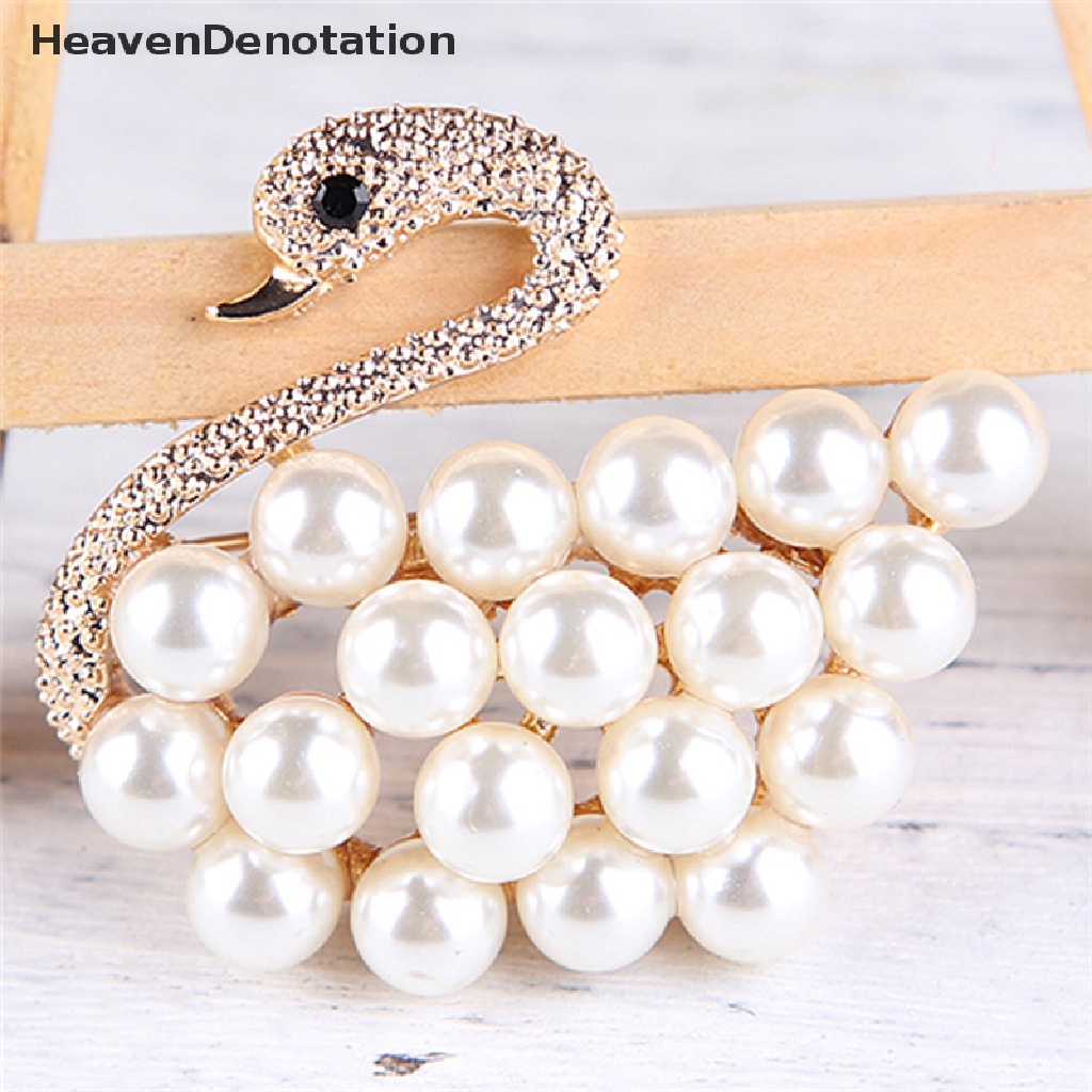 [HeavenDenotation] Swan Brooch Pin Crystal Pearl Dress Wedding Party Brooch Animal Women Jewelry