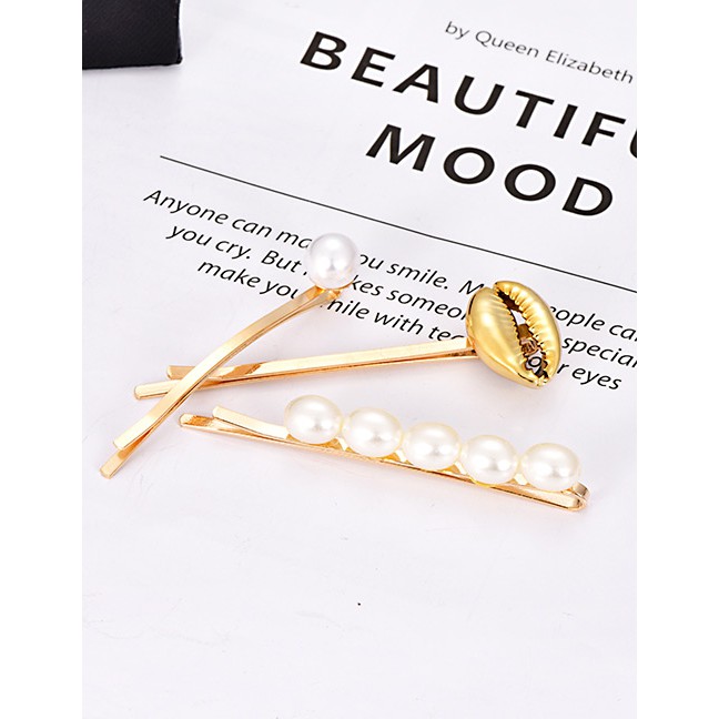 LRC Jepit Rambut Fashion Gold Alloy Shell Hair Clip Set F43078