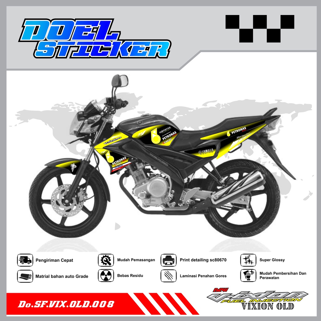 STICKER STRIPING VIXION OLD LAMA - STICKER STRIPING VIXION OLD LAMA 2008-2012 VARIASI HOLOGRAM/PELANGI , CROME DOEL 008