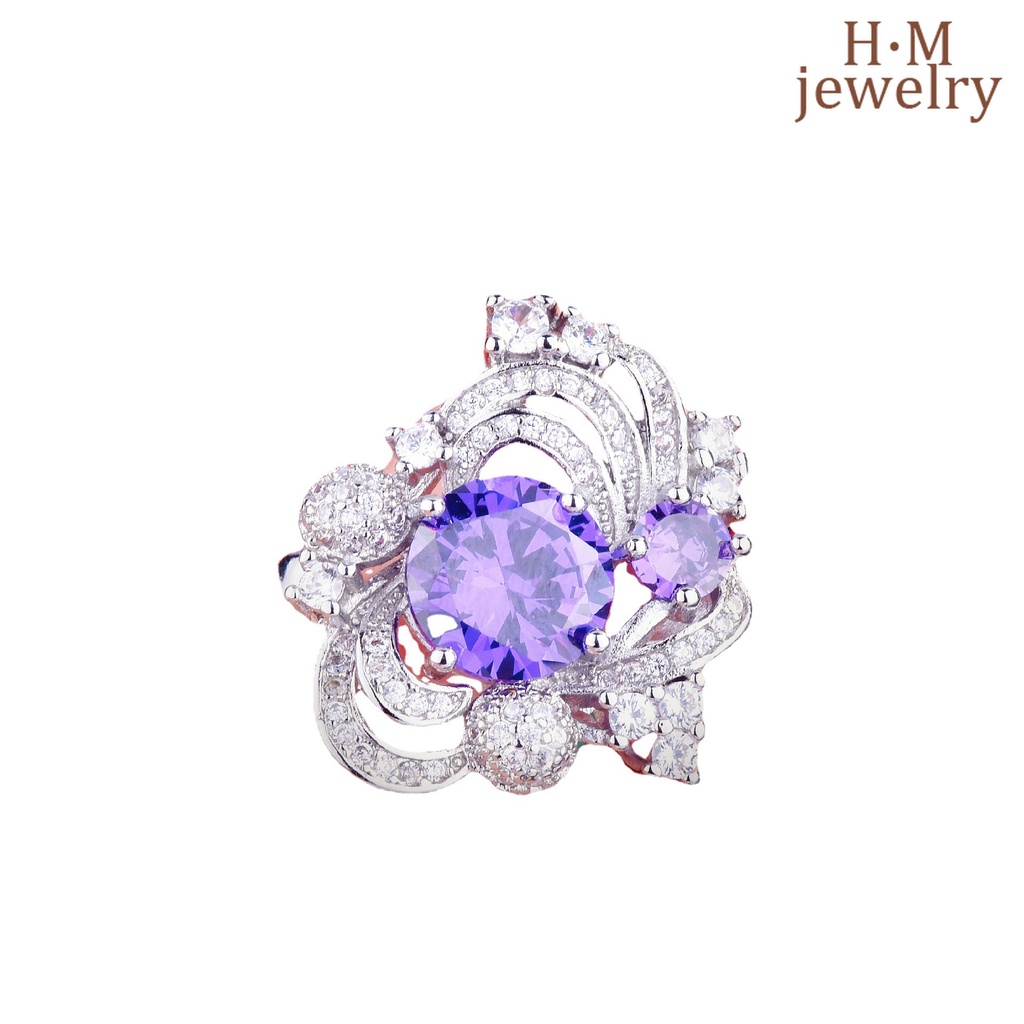 Cincin Berlian Amethyst Ascut Warna Kuning Model Terbuka