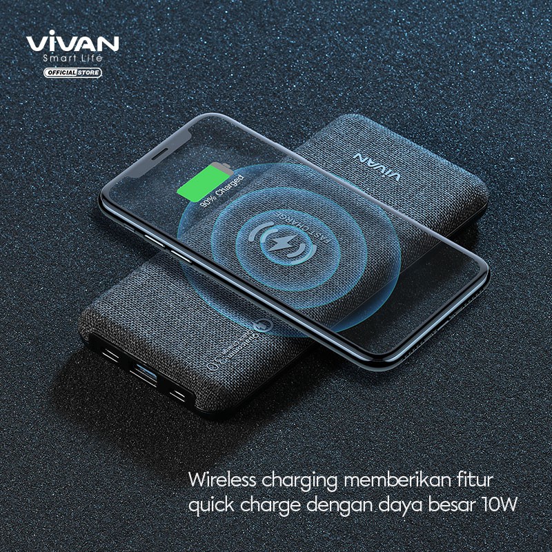 Powerbank Wireless Charging VIVAN VPB-W10 Power Bank 10000mAh PD 3.0 + Kabel Type C to Type C