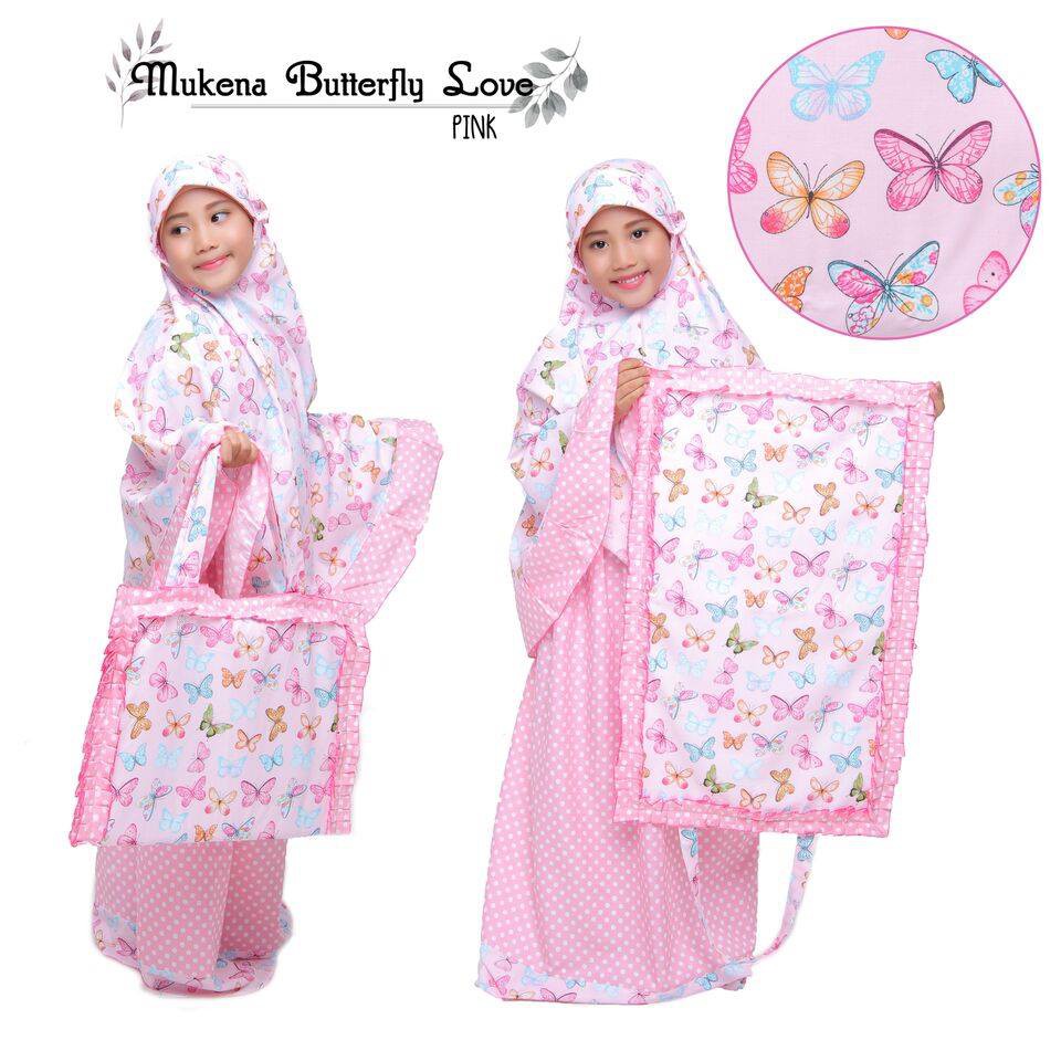 Mukena Anak Katun Butterfly Love Pink ( Sajdah )