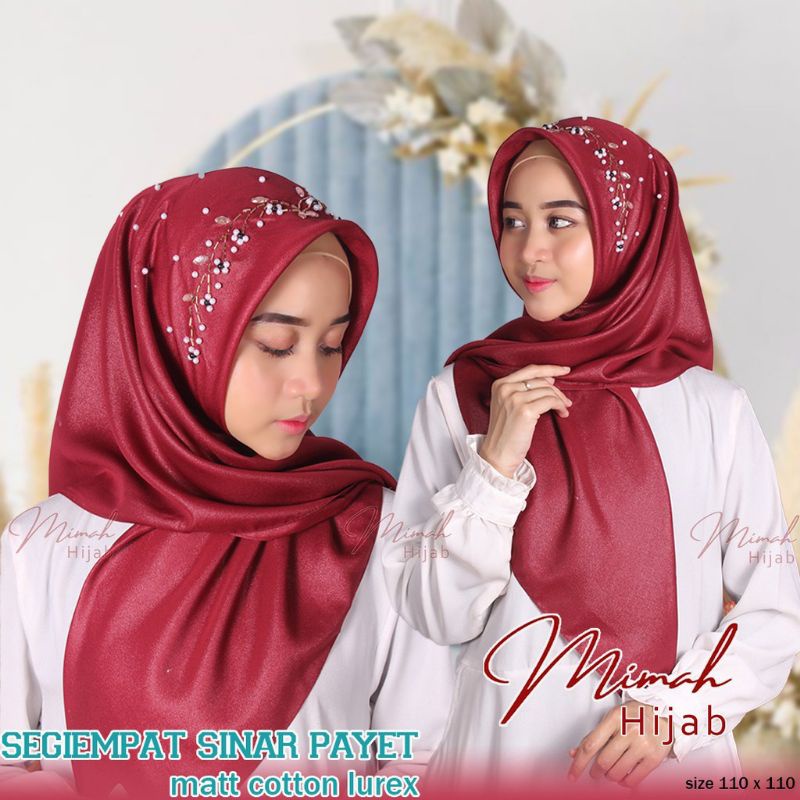 Segiempat Payet Shinar Tabur Mutiara Glowing jahit tepi/ hijab Mimah