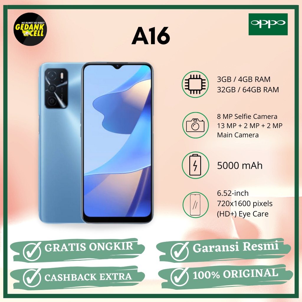 Oppo A16 RAM 3/32 4/64 - Hp New Resmi