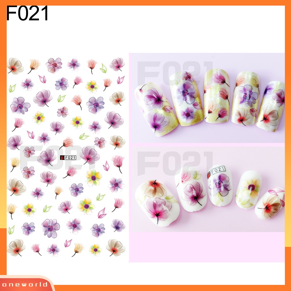 (ONWO) 1 Lembar Stiker Nail Art DIY Motif Bunga / Kupu-Kupu