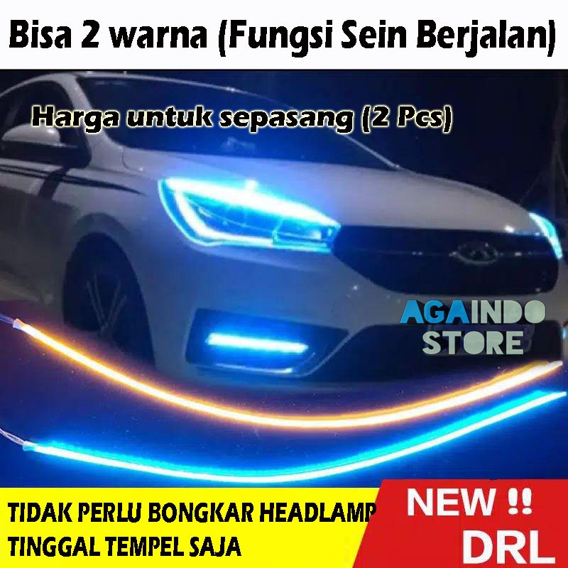 LED DRL Flexible 45CM 45 Cm Lampu Sen Sein Alis Motor Mobil 2 Warna Putih Biru Kuning Ungu Merah