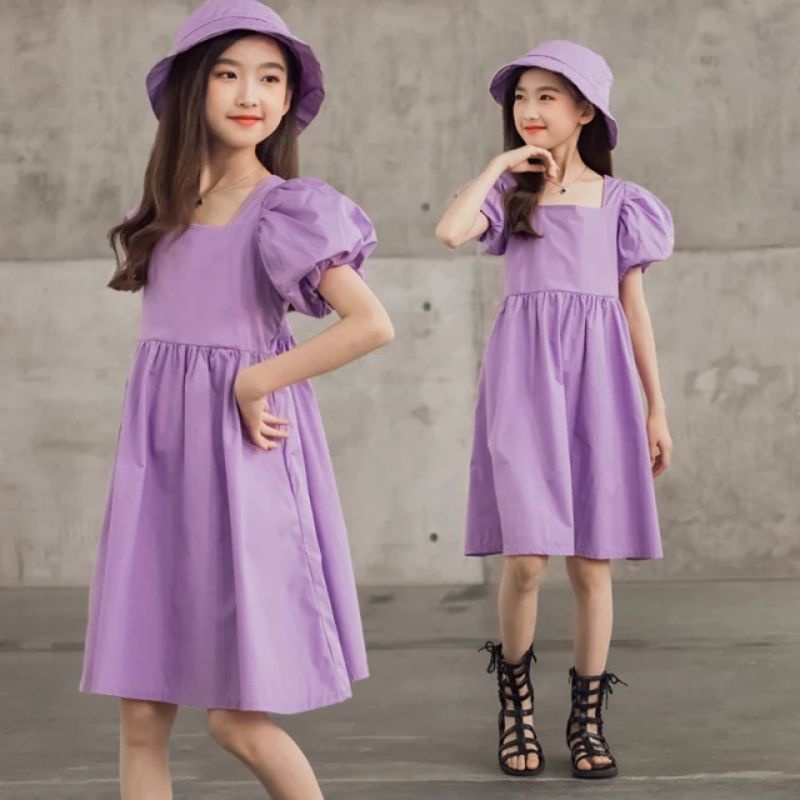 NOVA DRESS ANAK PEREMPUAN IMPORT BAJU ANAK PEREMPUAN POLOS  INCLUDE TOPI GAUN PESTA ANAK LENGAN BALO