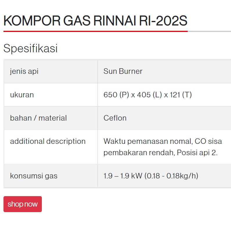 Kompor Gas Rinnai RI 202s Kompor Murah Rinnai 202s Kompor Ekonomis Rinnai 2 Tungku RI 202 s