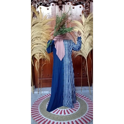 Gamis Twill Ori Biru Salur