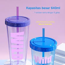 Tumbler Botol Minum 640ml Transparent Straw Cup Samono SC001