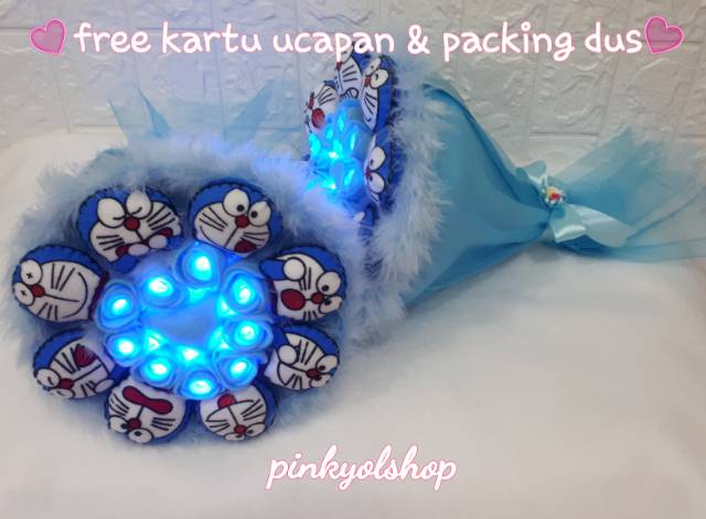Kado Valentine / Kado Ulang Tahun / Hadiah Valentine / Kado Anniversary Buket Boneka Doraemon Lampu