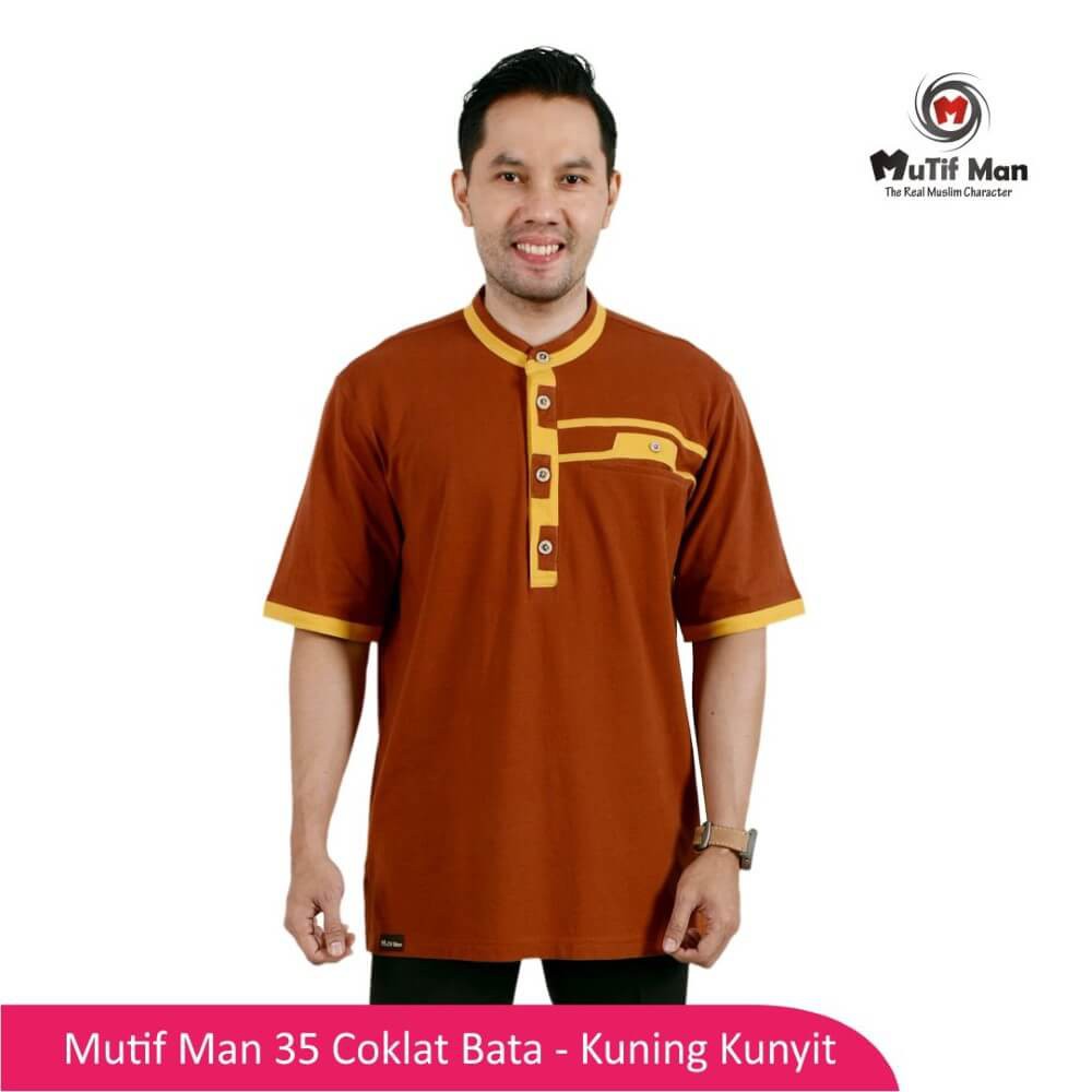 Baju Koko Mutif MTIF - MM0035B Coklat Bata - Kuning Kunyit