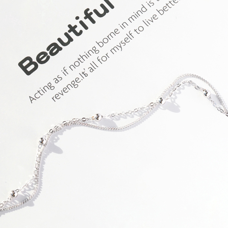 Gelang Tangan Rantai Silver Aksen Manik-Manik Lapis Silver untuk Wanita-4