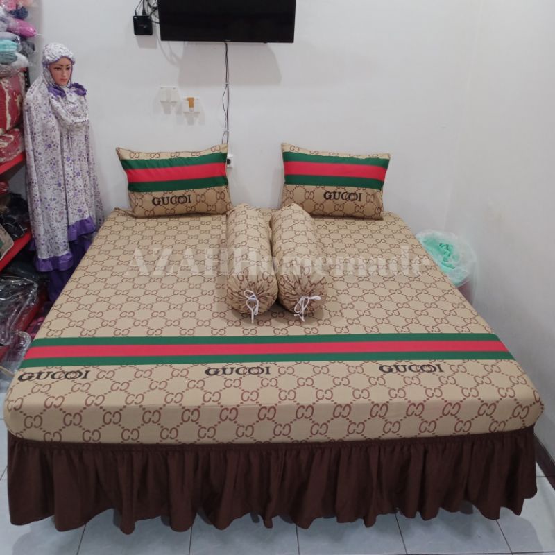 Sprei Homemade Katun Lokal Gucci Plus Bedskirt Rumbai Tinggi 35cm