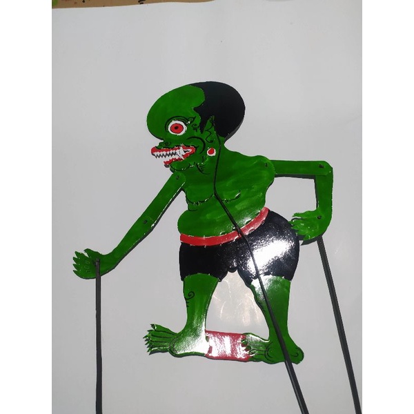 wayang kulit kertas mainan jin setan Hijau ,tinggi-+45cm