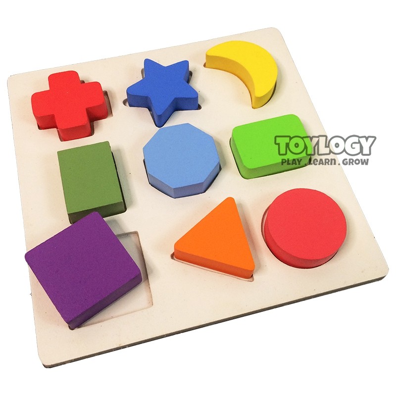 Mainan Edukasi Anak Puzzle Kayu Chunky Shape Bentuk Geometri Wooden