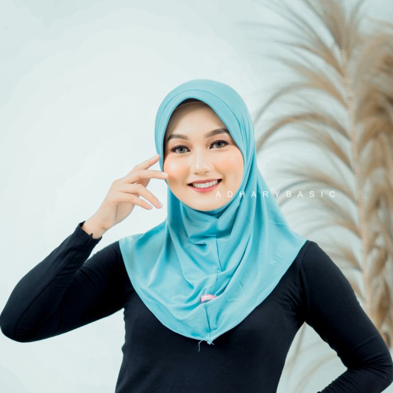 Adhary - Hijab Sporty Kerudung Khimar Instan Bergo Bahan Jersey Spandek Pet Besar Menutup Dada Olahr