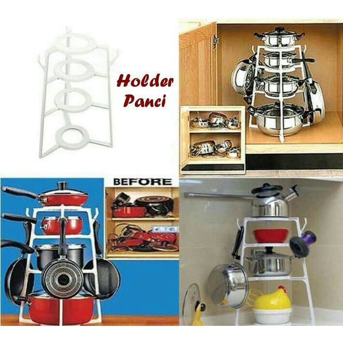 Rak Panci Holder Organizer Cookware Teflon Wajan 4 Susun lid Dapur Rak Peralatan Masak