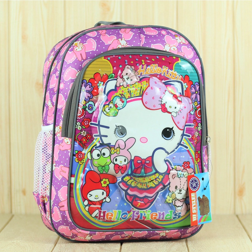 Tas Sekolah Anak Perempuan TK Lampu Hello Kitty Ungu Paud Sekolah Gambar Kartun Karakter Terbaru Lucu Premium SD SMP Mini Murah BT-21 Motif Karakter Berkualitas