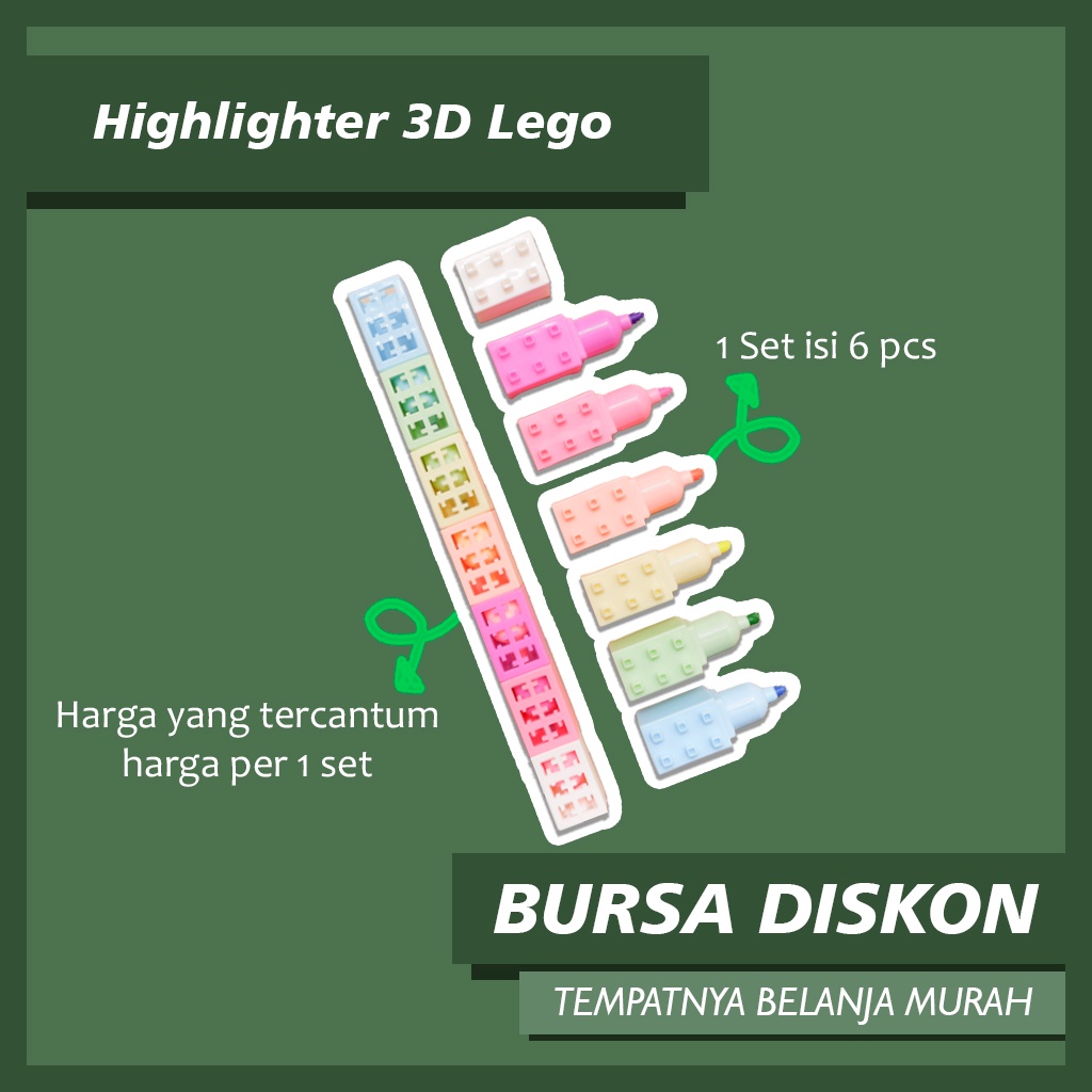 

Highlighter 3D Lego Stabilo Textliner Spidol Balok Susun Marker