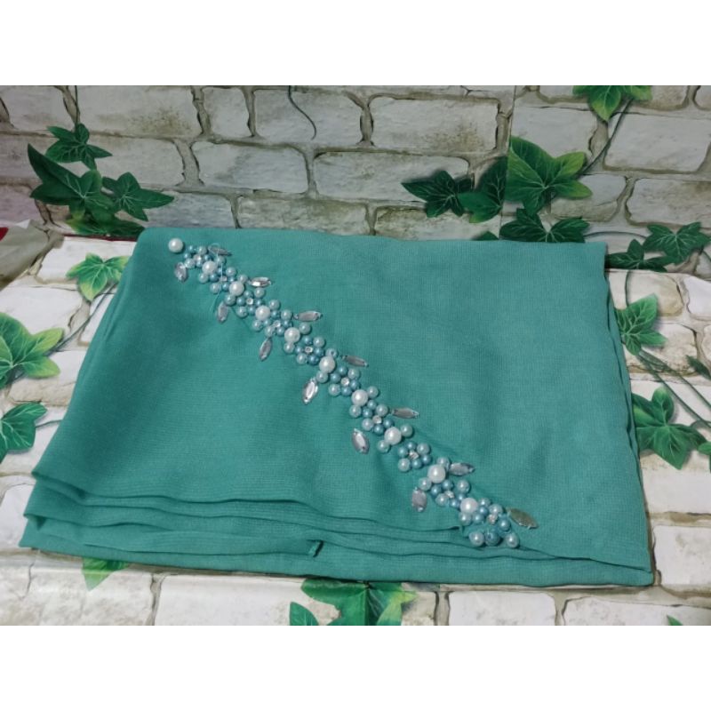 SEGIEMPAT PAYET BANDO BELLA/HIJAB BANDO MUTIARA/KERUDUNG PAYET BELLA SQUERE-Hijau wardah