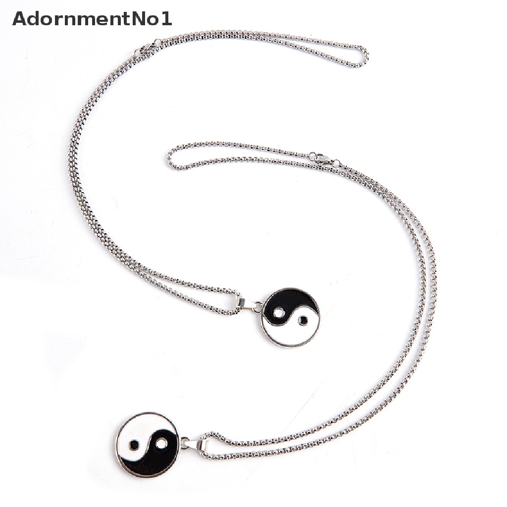 (AdornmentNo1) Kalung Rantai Dengan Liontin Logo Yin Yang Cina Taoism Warna Hitam / Putih Untuk Wanita