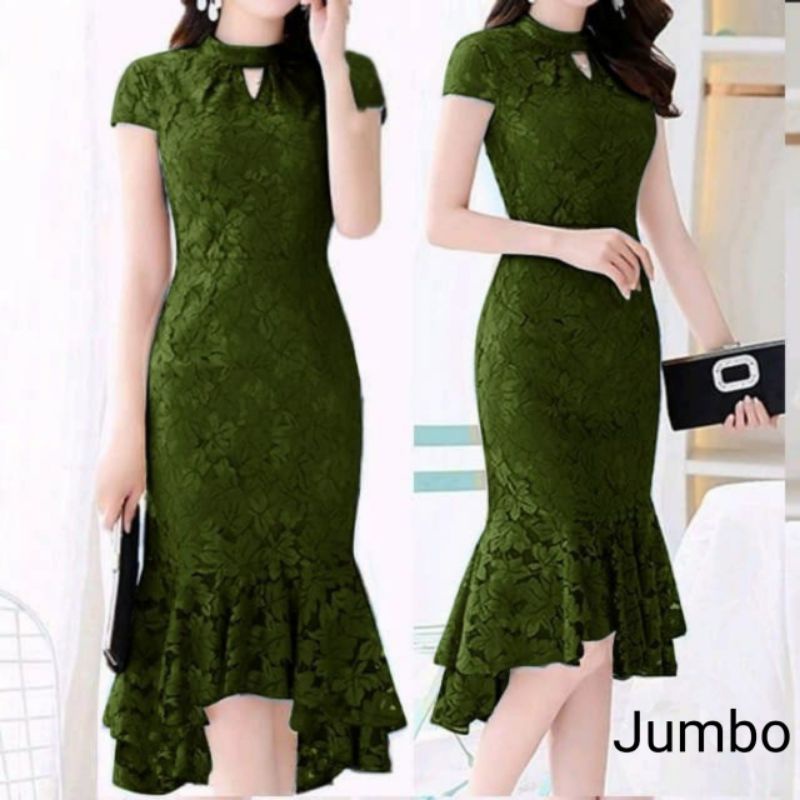 DRESS FASHION SHOPIA LACE DUYUNG, BRUKAT FURING, MAXY DRESS, 3 UKURAN