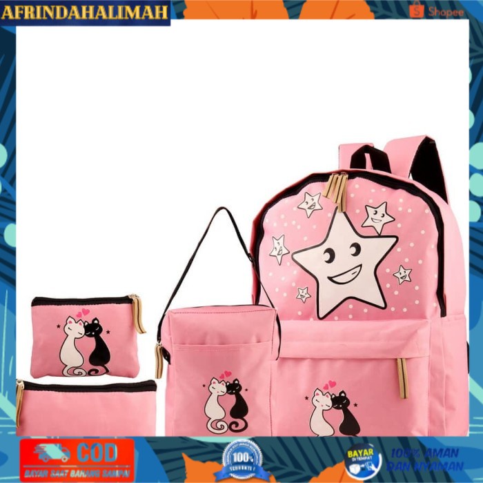 

{TERBARU} Tas ransel sekolah anak set 4 in1 BONUS banyak grosir murah pink lucu