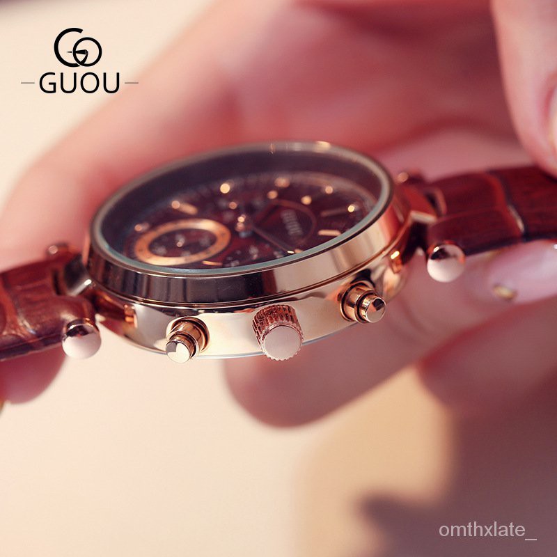 【Factory Outlet】GUOU Jam Tangan Wanita Fashion Amerika Guou Tiga Mata Multifungsi Jam Tangan Quar