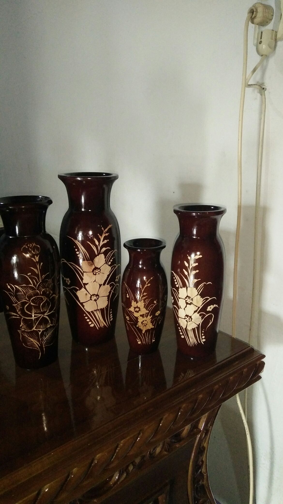 Vas Bunga Kayu Jati Motif Bunga - Vsa008