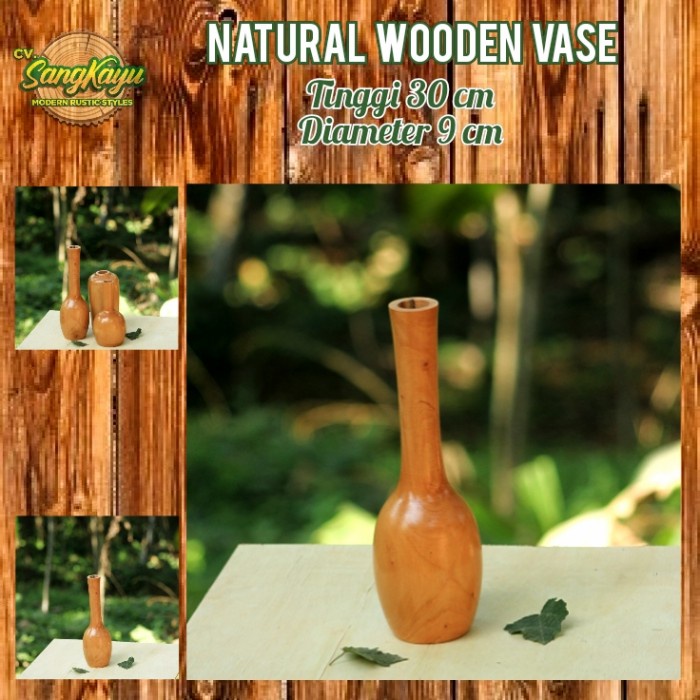 Vas bunga kayu wooden vase pot kayu unik 30 x 9cm kayu solid alami