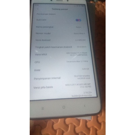 mesin xiaomi note 4 mtk 3/64