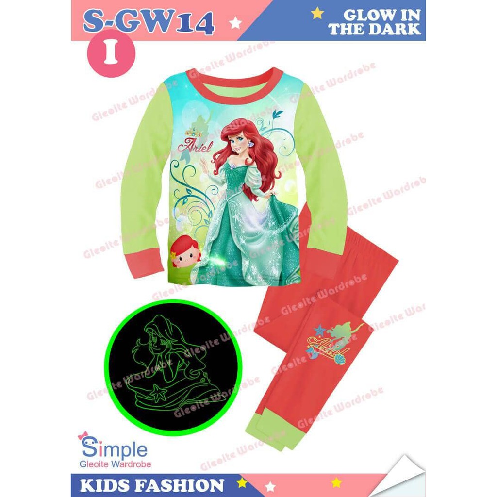 BAJU TIDUR  ANAK CEWE IMPOR TEEN SGW14-I ARIEL MERMAID SIZE 8-13T