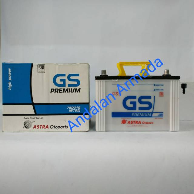 Aki Astra Otoparts GS Premium N70Z/75D31R (75Ah) + Air Aki Zuur