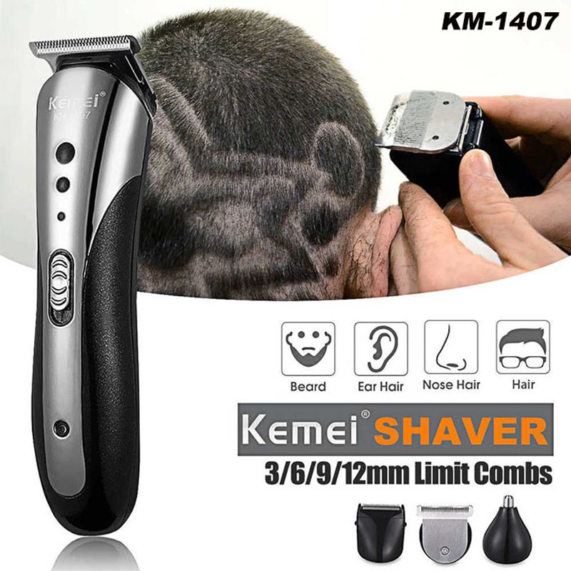 [COD / BAYAR DI TEMPAT] ORIGINAL Alat Cukur Rambut KEMEI KM 1419/ KM 1407 Rechargeable - 3 IN 1 Alat Cukur Kumis Dan Jenggot Profesional Hair Clipper 1 Set