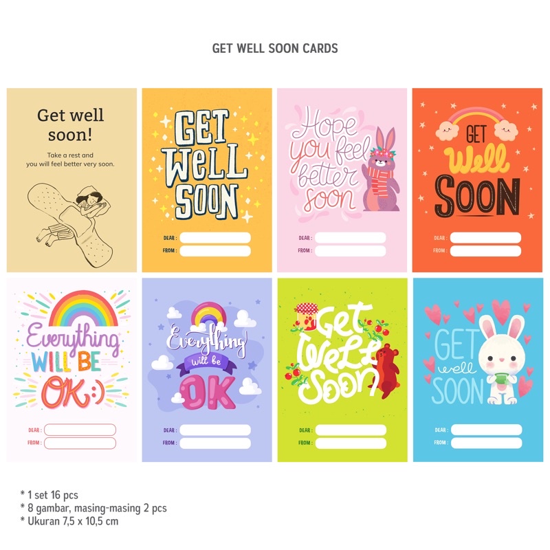 

16 pcs Get Well Soon Cards - Kartu Ucapan Semoga Cepat Sembuh Isoman Hampers Olshop